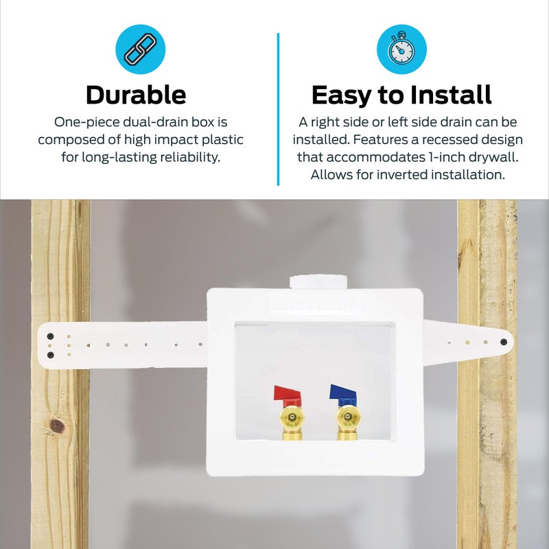 Eastman 1/2 Inch CPVC Connection x 3/4 Inch MHT Washing Machine Outlet Box, Push to Connect Brass Plumbing Fittings, Double Drain, 60244 - Image 3
